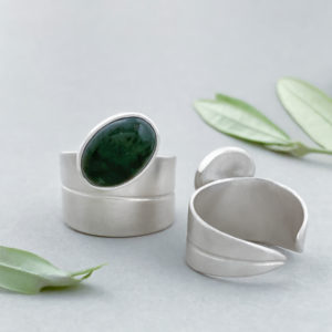 Olive Leaf Wrapped Moss Agate Ring