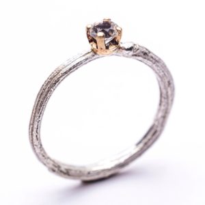 Twig Ring with white Topaz set in 9ct yellow gold and Silver