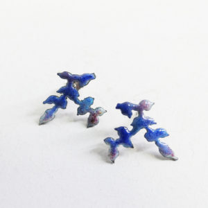 Deep Blue Hawthorn Enamelled Foliage Earrings