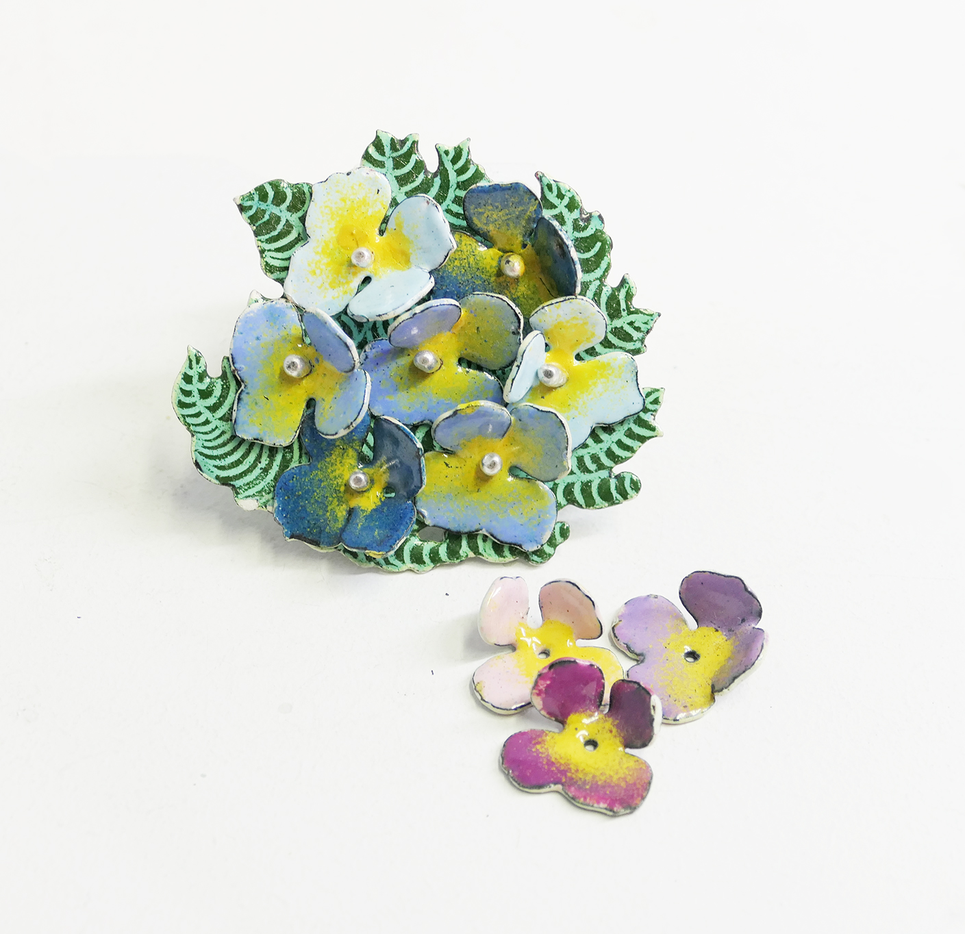 Hydrangea Blue Enamelled Brooch - Image 2