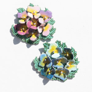 Hydrangea Plum Enamelled Brooch