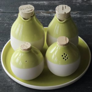 Sage Green Porcelain five piece condiment set