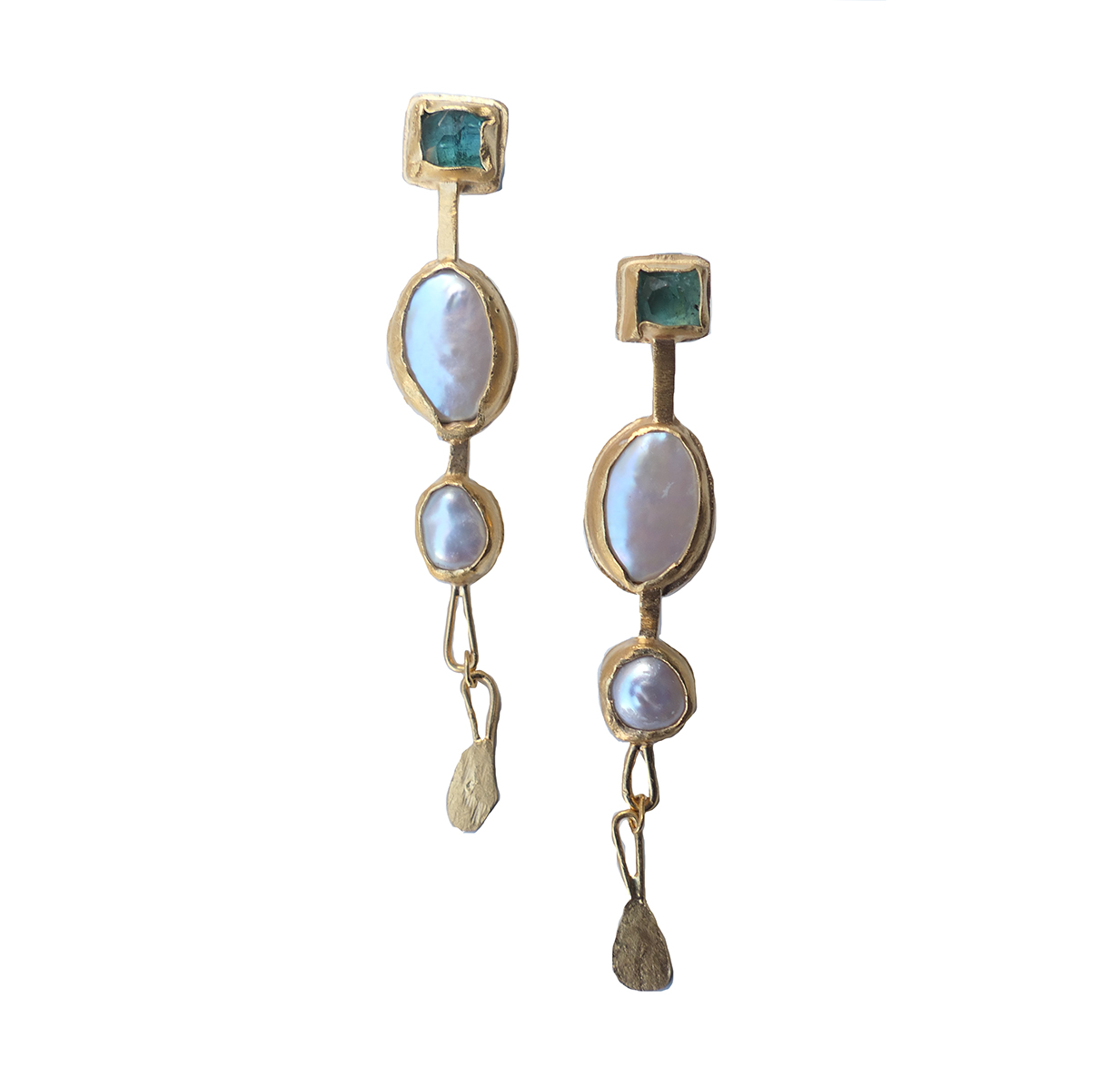 Green Tourmaline and Fresh Water Pearl Earrings