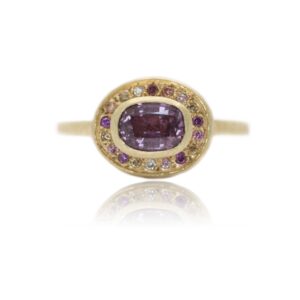 Pink Sapphire Diamond Halo Ring