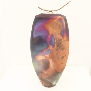 Large Raku Vessel with Found Metal Found Object Lid