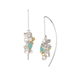 Peruvian Opal and Diamond Silver Earrings