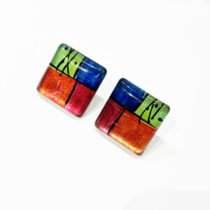 Flat Square Earrings Red, Green and Blue