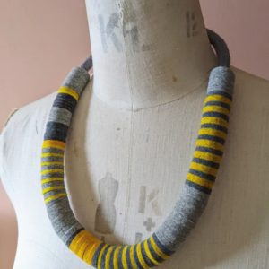 Chunky Colour blocks Necklace - Mustard & Grey
