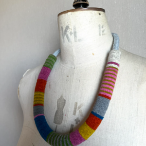 Chunky Colour blocks Necklace - Soft Grey & Multi Colour