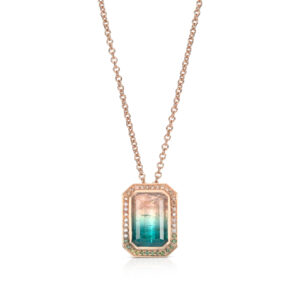 One of a Kind Pastel Tourmaline Necklace with Diamond Halo
