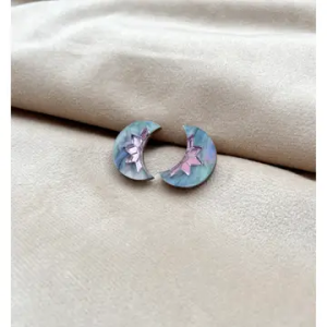 Aurora Mini Moon Stud Earrings - Galaxy Blue & Purple