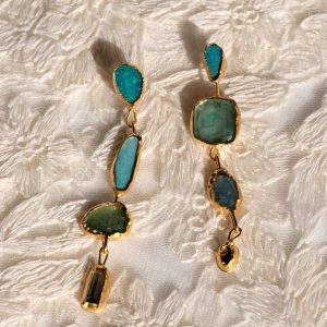 Opal and tourmaline studs