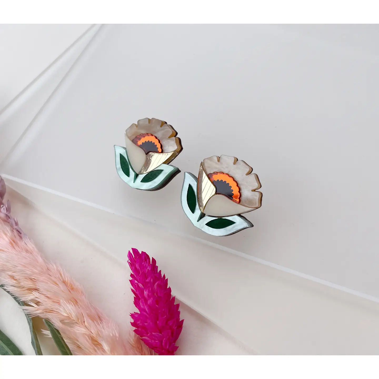 Isobel Floral Statement Stud Earrings - Caramel