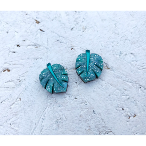 Monstera Leaf Stud Earrings, Teal