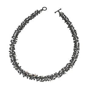 Black Silver and Pearl Statement Necklace