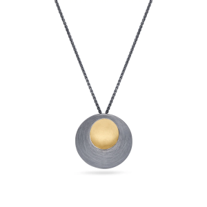 Oxidised silver and gold plated inlay Pebble Circle Pendant - small