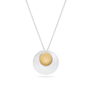 Large Pebble Circle Pendant Necklace, silver and gold plated inlay
